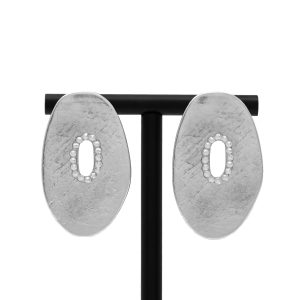 Cercei Ovali cristal placați cu argint și cristale