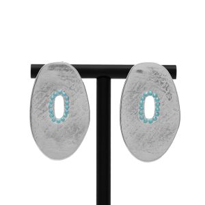 Cercei Ovali turcoaz placați cu argint și cristale