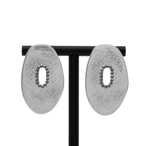 Cercei Ovali gri antracit placați cu argint și cristale