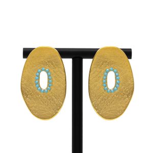 Cercei Ovali gri antracit placați cu aur de 24k și cristale