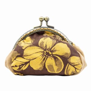 Poșetă micuță Flori mari galbenă din catifea și bumbac