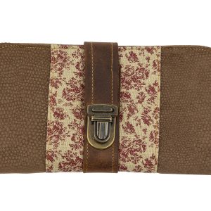 Portofel maro din in imprimat Flori roșii